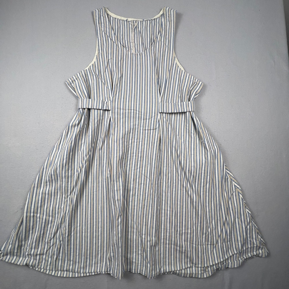 Cottagecore Striped Midi Dress Womens‎ Blue Tan Vacation Sailor Casual Summer
